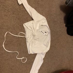 white garage cropped top with tie in front